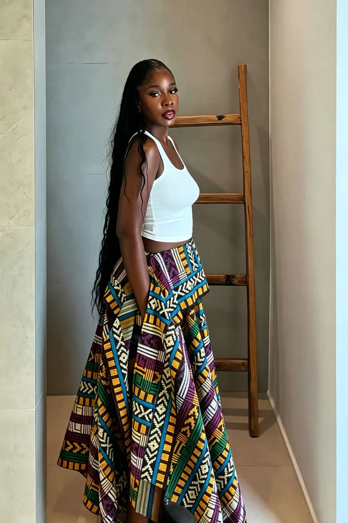 Women's African Print Aso Oke Handkerchief Skirt - Multicolor