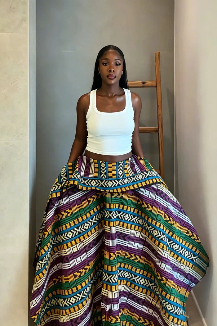 Women's African Print Aso Oke Handkerchief Skirt - Multicolor