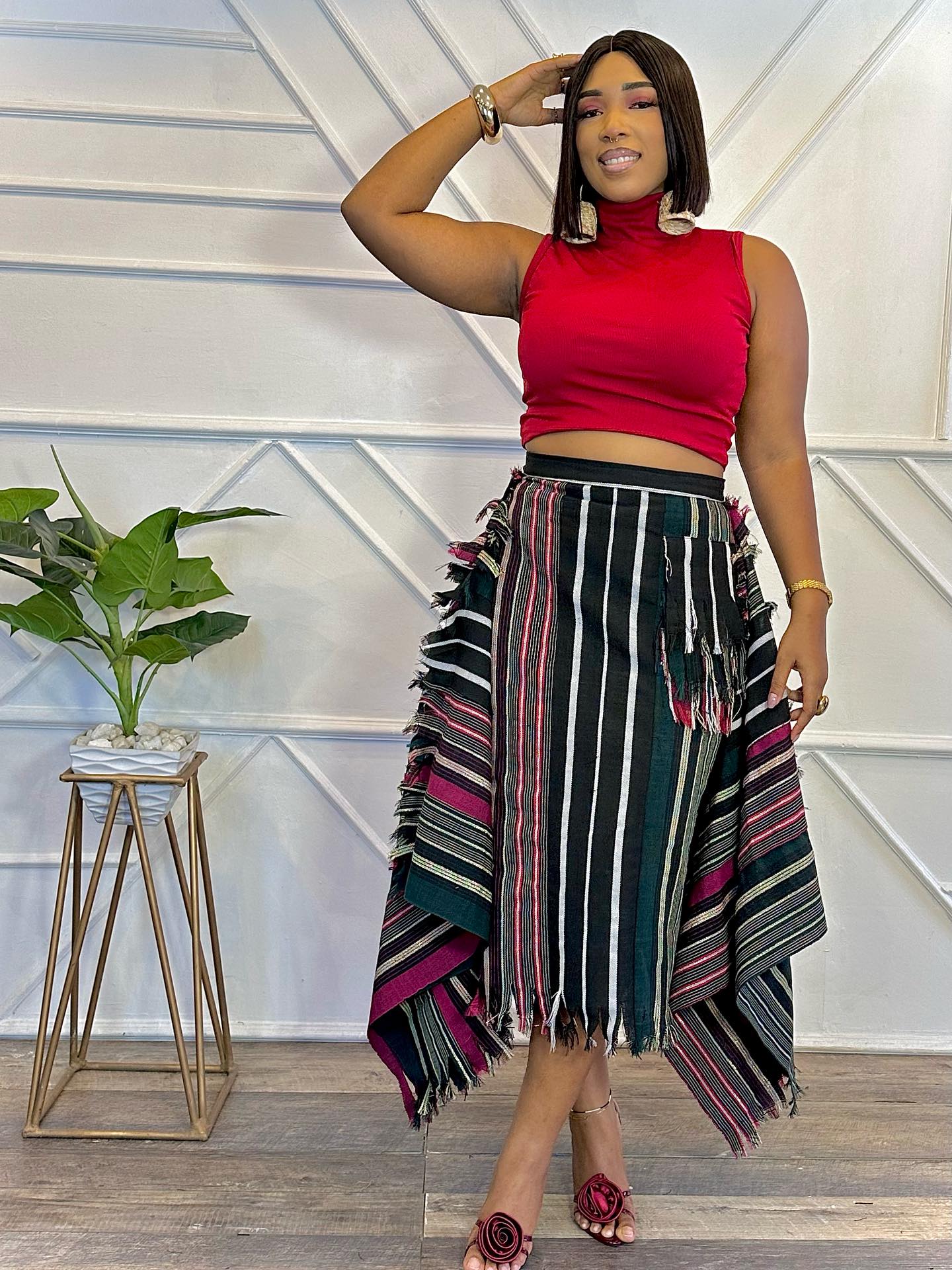 Women's African Print Aso Oke Handkerchief Skirt - Multicolor