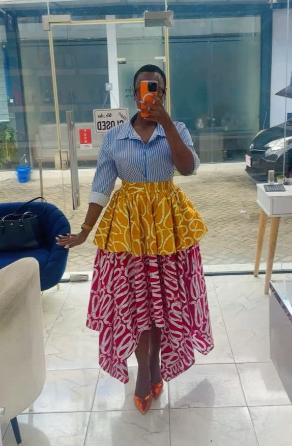 Women's African Print Ankara Handkerchief Skirt - Yellow/Red